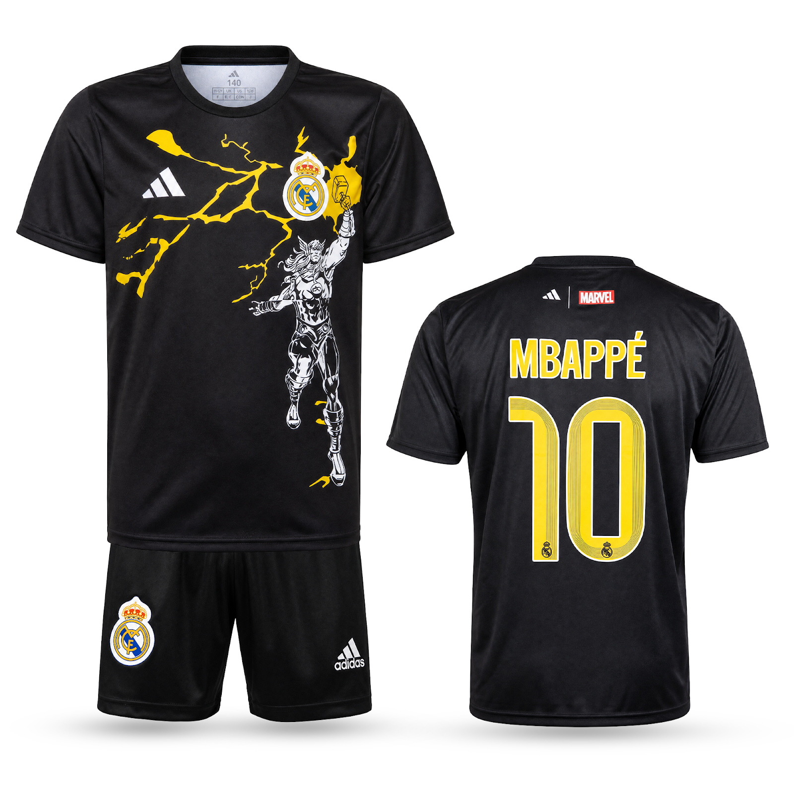 Real Madrid Detský Thor Edition Futbalový Komplet, Mbappé. Black, Čierny