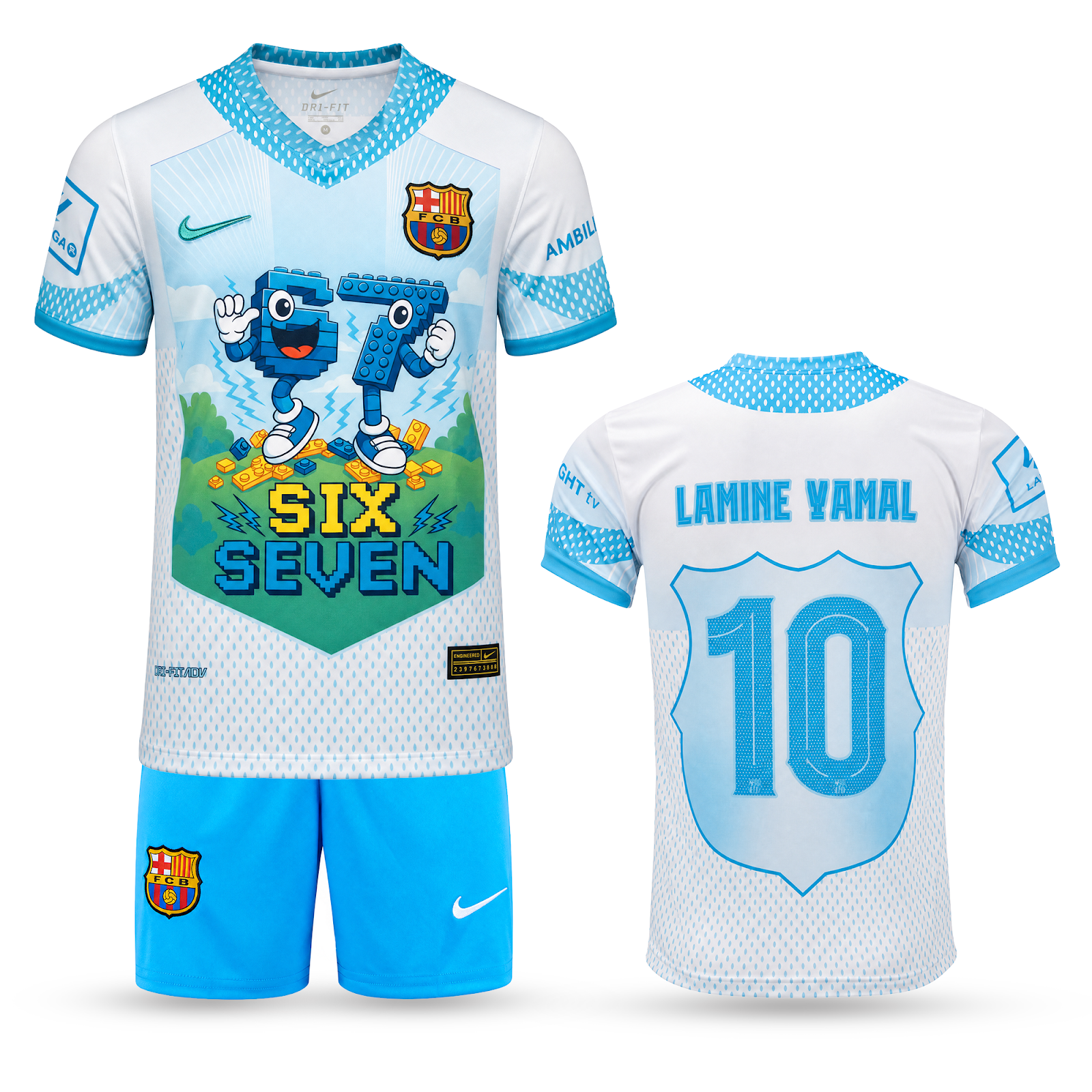 Barcelona Detský Futbalový Komplet, Jamal. Six Seven Edition, Svetlomodrý