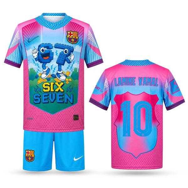 Barcelona Detský Futbalový Komplet, Jamal. Six Seven Edition, Svetlomodro-ružový