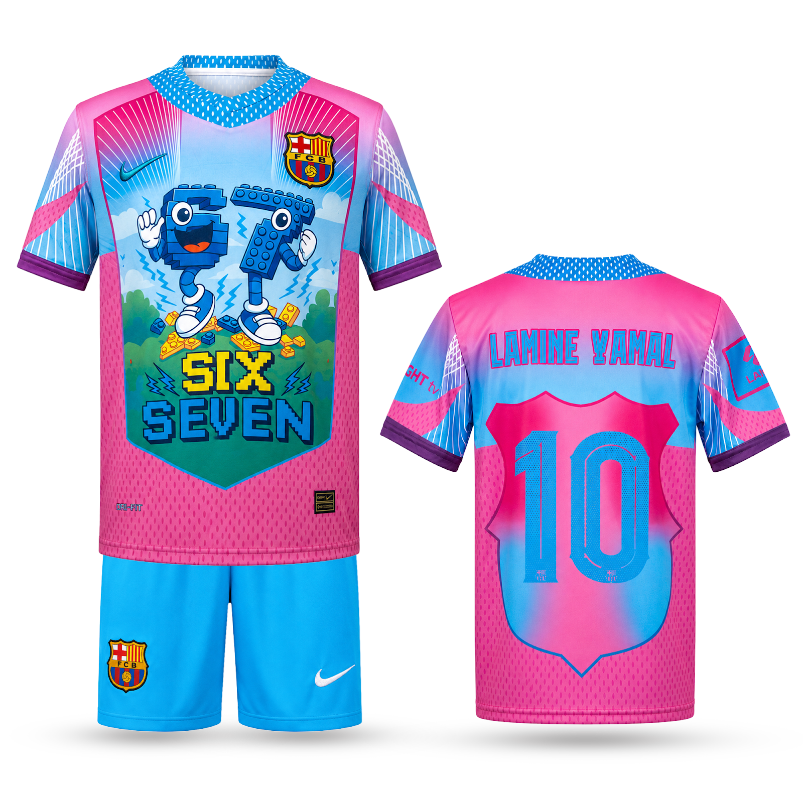 Barcelona Detský Futbalový Komplet, Jamal. Six Seven Edition, Svetlomodro-ružový