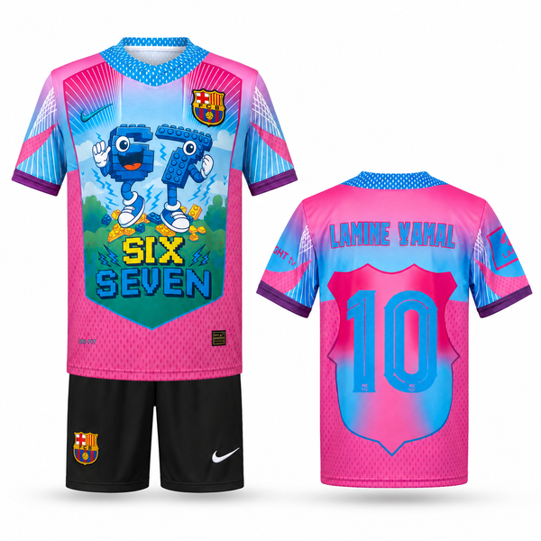 Barcelona Detský Futbalový Komplet, Jamal. Six Seven Edition, Svetlomodro-ružový