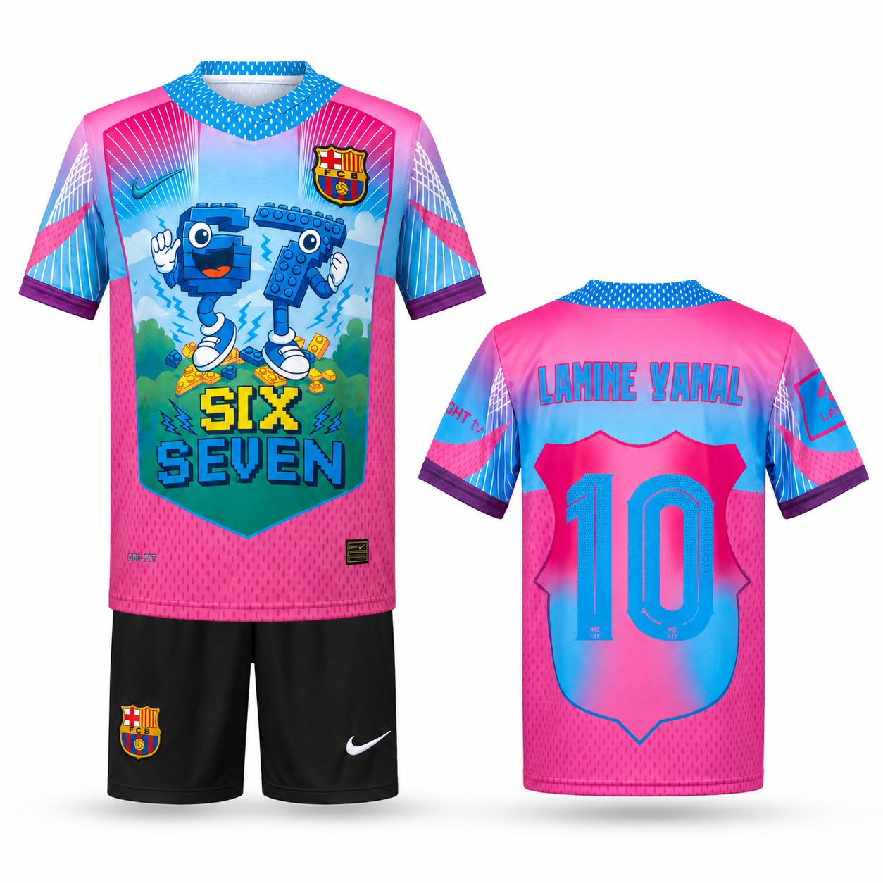 Barcelona Detský Futbalový Komplet, Jamal. Six Seven Edition, Svetlomodro-ružový