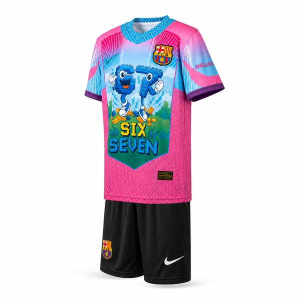 Barcelona Detský Futbalový Komplet, Jamal. Six Seven Edition, Svetlomodro-ružový