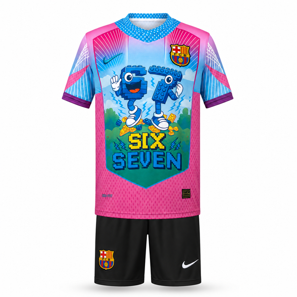 Barcelona Detský Futbalový Komplet, Jamal. Six Seven Edition, Svetlomodro-ružový