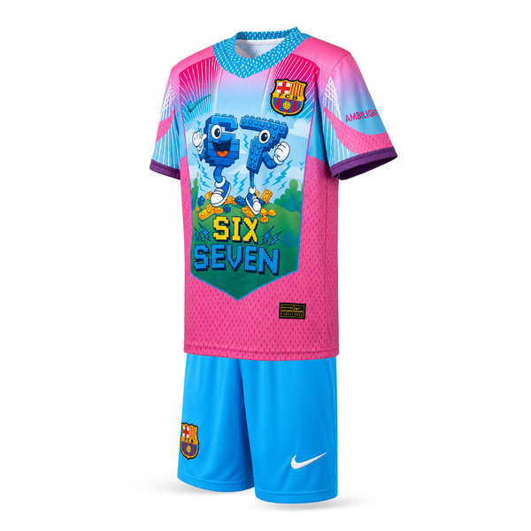 Barcelona Detský Futbalový Komplet, Jamal. Six Seven Edition, Svetlomodro-ružový