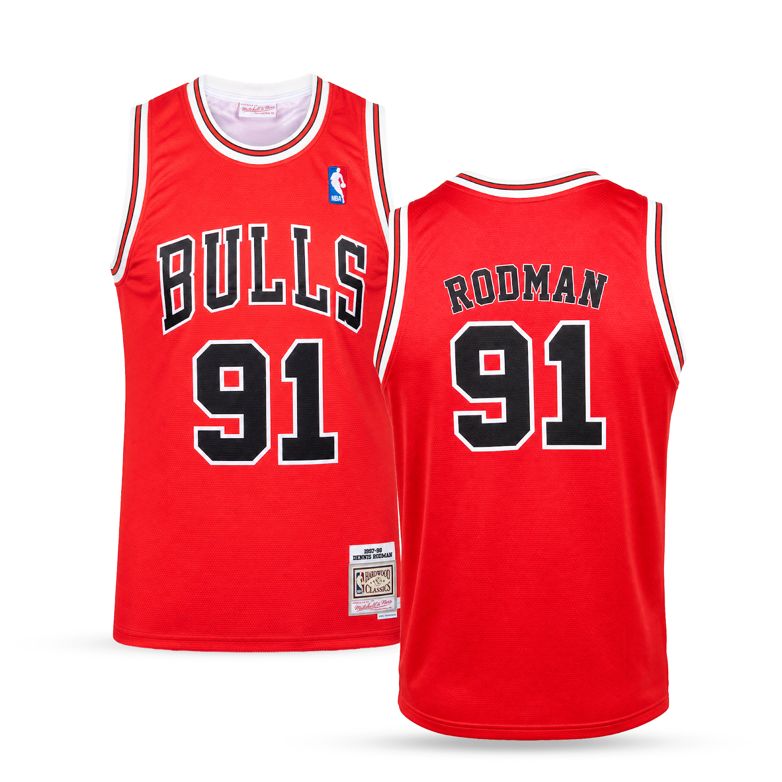Chicago Bulls Pánsky Retro Basketbalový Dres, Rodman. Hardwood Classics, Červený