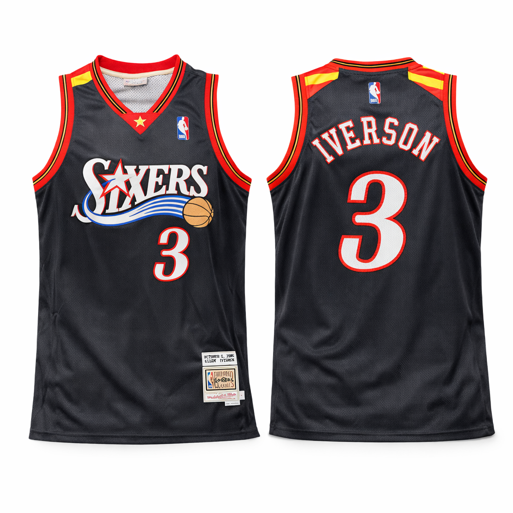 Philadelphia 76ers Pánsky Retro Basketbalový Dres, Iverson. Hardwood Classics, Čierny